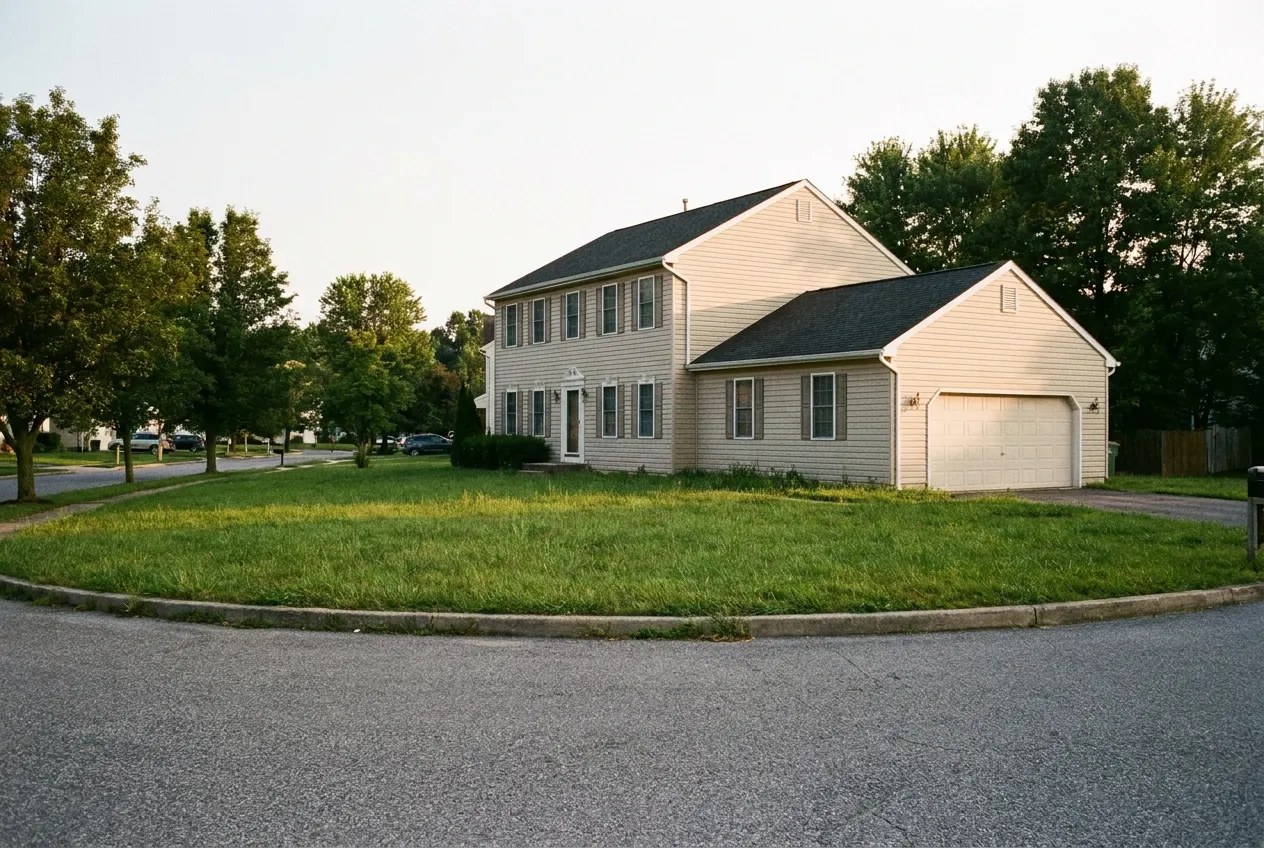 A detached two-story colonial-style suburban home in York Township, PA